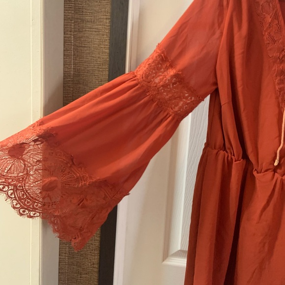 Entro Burnt Orange Faux Wrap Bell Sleeve Dress L - Picture 4 of 7